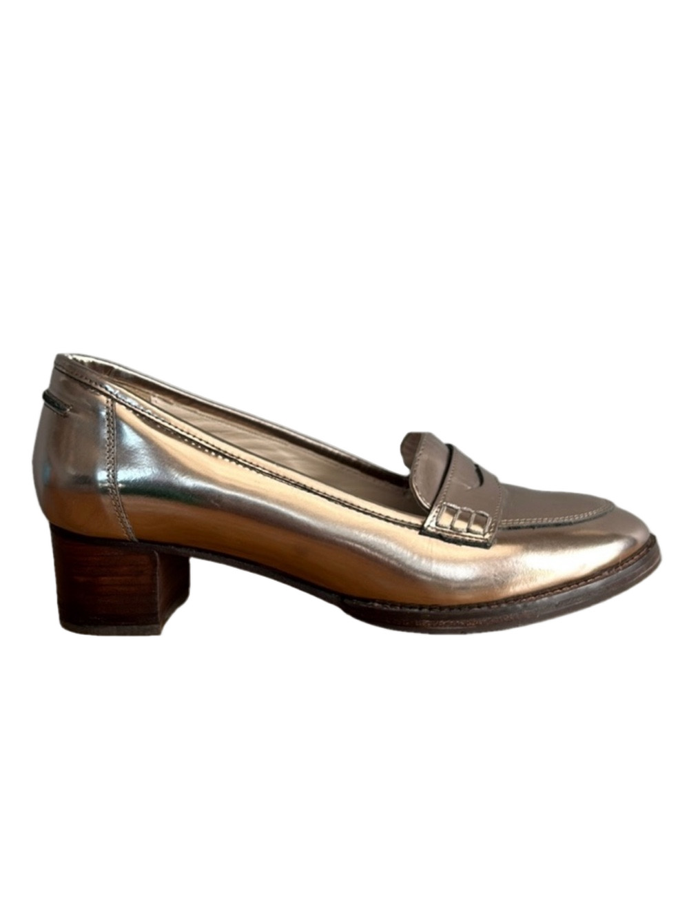 Boden Metallic Rose Silver Penny Heeled Loafers size 7
